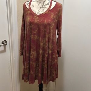 Tie Dye Cole Shoulder Long Sleeve Dress